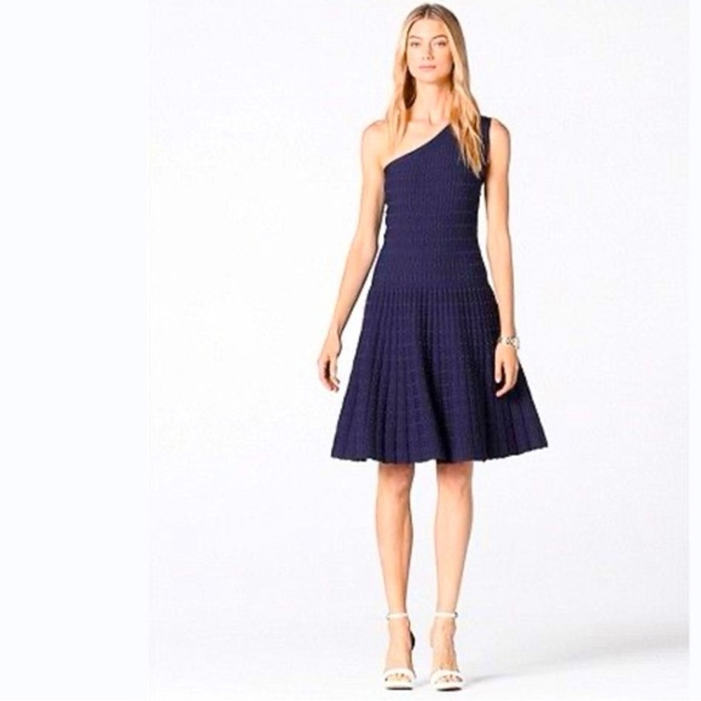 Michael Kors Navy One-Shoulder Knit Fit-and-Flare Dress